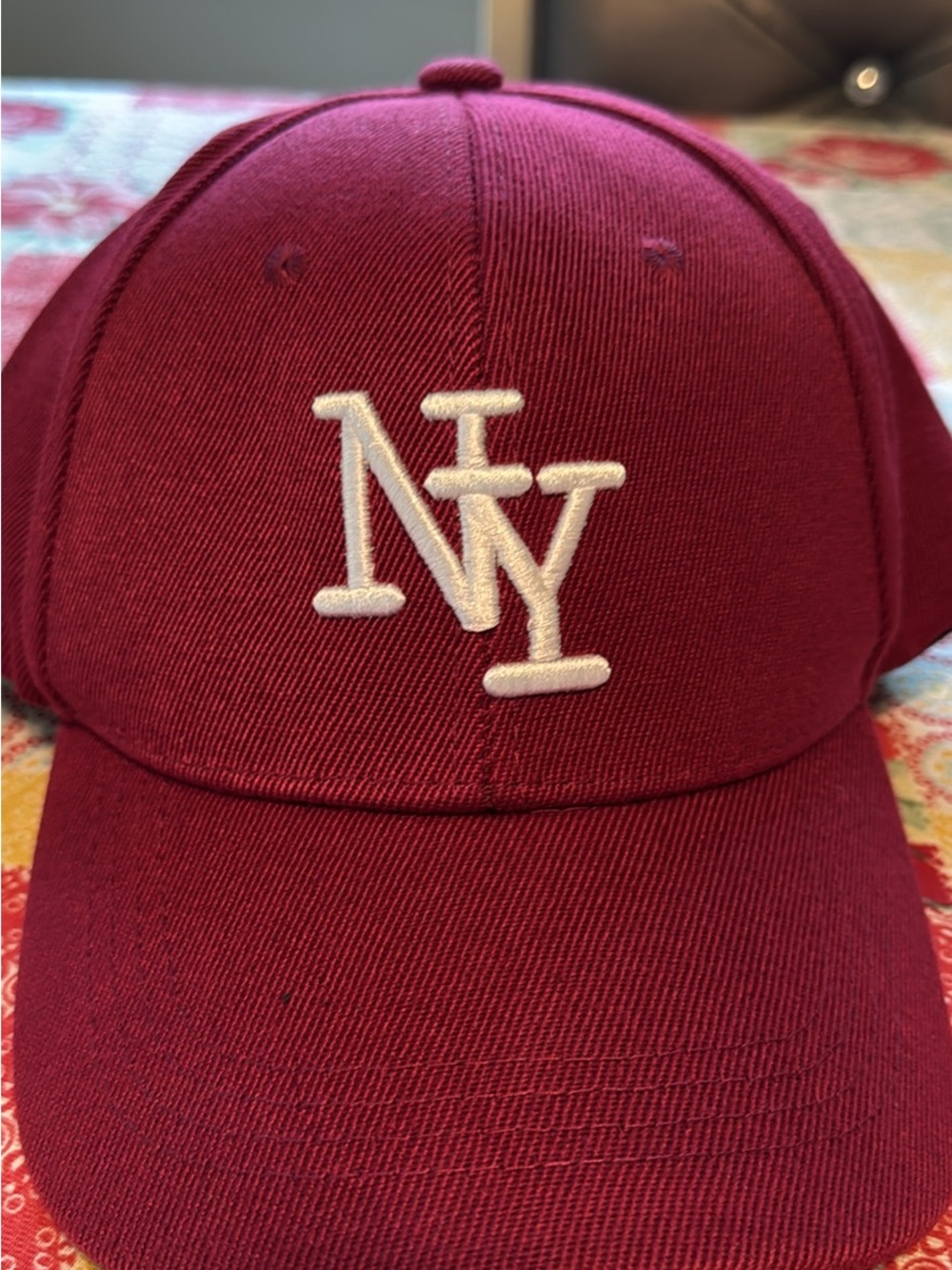 Embroidered NY Logo Baseball Cap - Burgundy